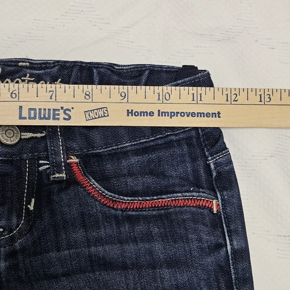 Old Navy Bootcut Jeans Girls 7‎ Blue Rainbow Embroidered Dark Wash Stretch Boho